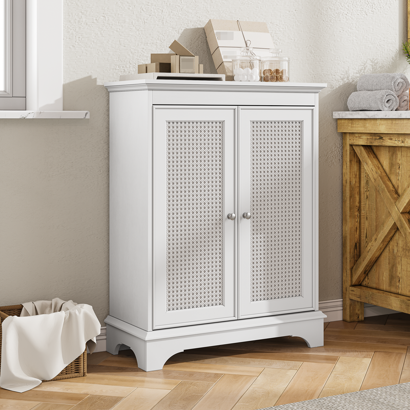 Freistehender Badschrank Mit Stauraum, Bianco Mit Korbtüren Und Verstellbarem Regal, Für Wohnung_voghion.com