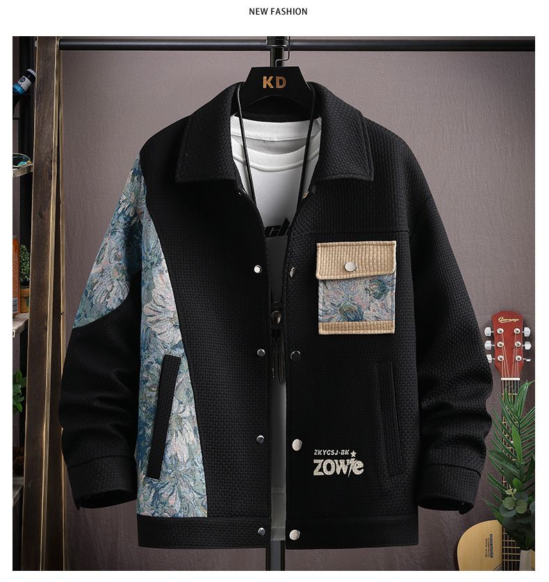 La giacca color-block di ispirazione cinese per uomo, un capo elegante e dalla vestibilità comoda, perfetto per la primavera e l'autunno._voghion.com