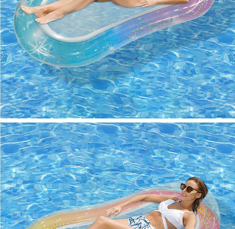 Shimmer Mermaid Tail Inflatable Lounger - Breathable Mesh Floating Bed With Pillow (Eco-Friendly PVC 180cm Quick-Dry & Portable For Pool/Beach)_voghion.com