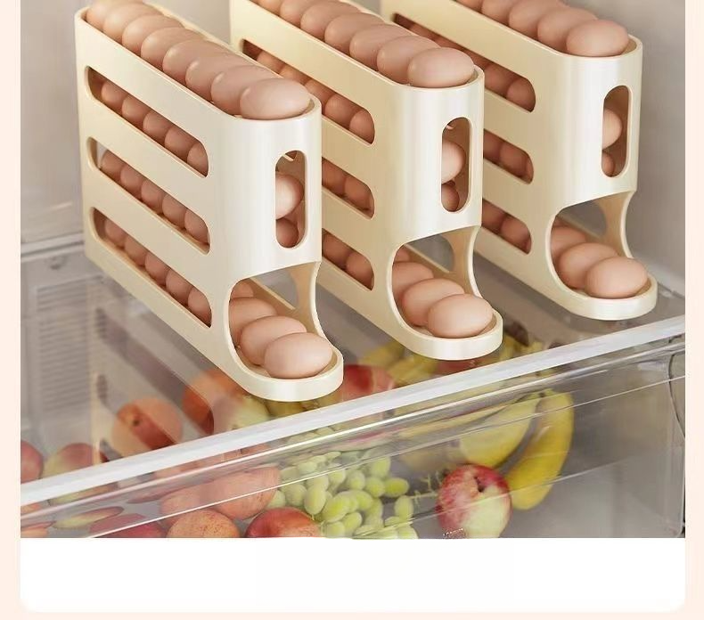 Rolling Storage Kitchen Multi-layer Slanted Automatic Turner Refrigerator Side Door Egg Tray Fresh-keeping Box_voghion.com