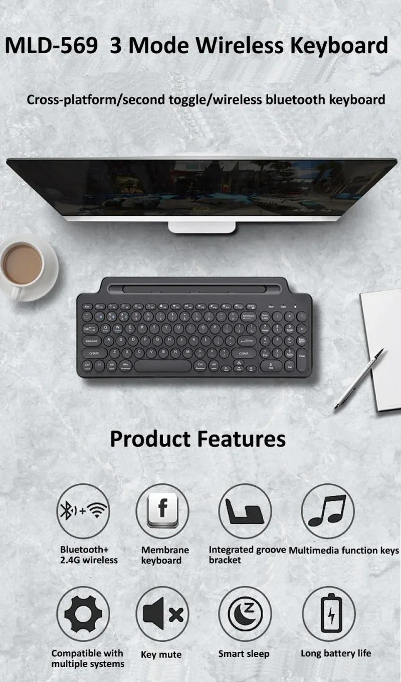 Mini tastiera wireless Bluetooth universale 2.4G per giocatori Windows Android iOS Tablet iPad PC Accessori_voghion.com