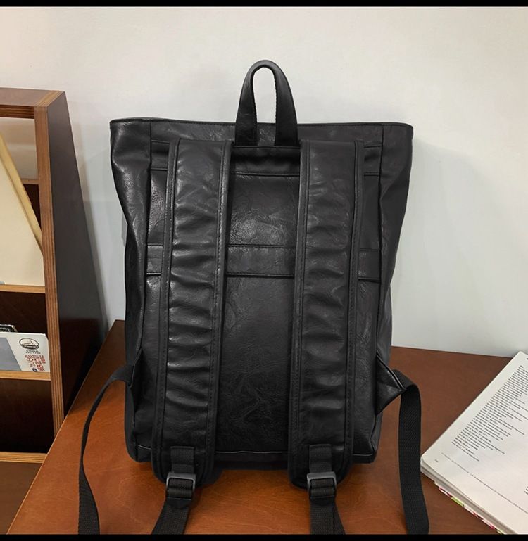 Backpack Men's Backpack Pu Solid Color Motorcycle Men's Large Backpack Travel Travel Daily Commute Large Capacity Backpack_voghion.com