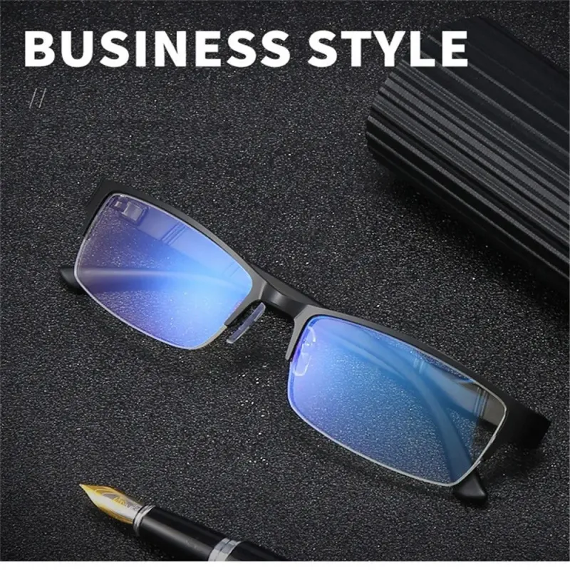 Brille Männer Anti-Blaulicht Business Lesebrille Vintage Halb Rahmen Augenschutz Ultraleichte Büro Brillen_voghion.com