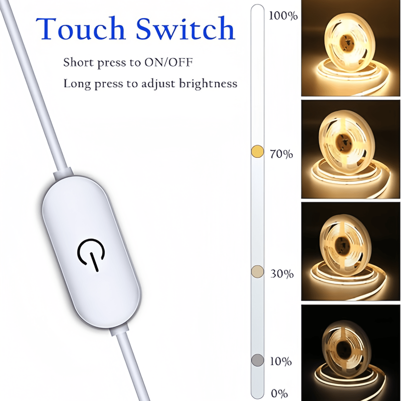 LED COB Light Strip Touch Dimmer Flexible Diode Tape 5V USB Linear Indoor Lighting Lamp Room DIY TV Mirror Backlight Wall Decor_voghion.com