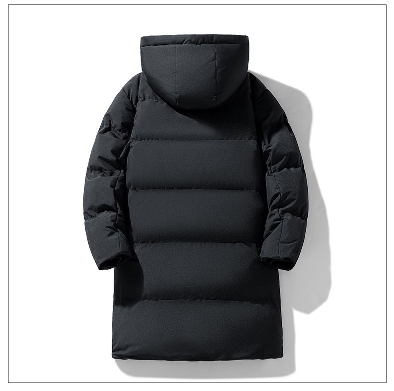 Abrigo de invierno unisex de grafeno de longitud media para hombre con capucha desmontable y relleno de poliéster grueso, resistente al viento y elegante para uso diario (negro/rojo)._voghion.com