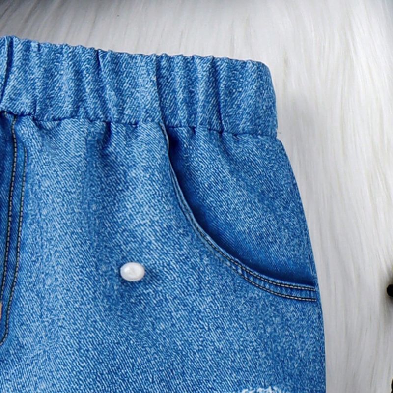 Abbigliamento per bambini autunno e inverno giacca a maniche lunghe con risvolto in denim + gonna corta decorata con borchie di perle vestito da due pezzi per ragazze_voghion.com