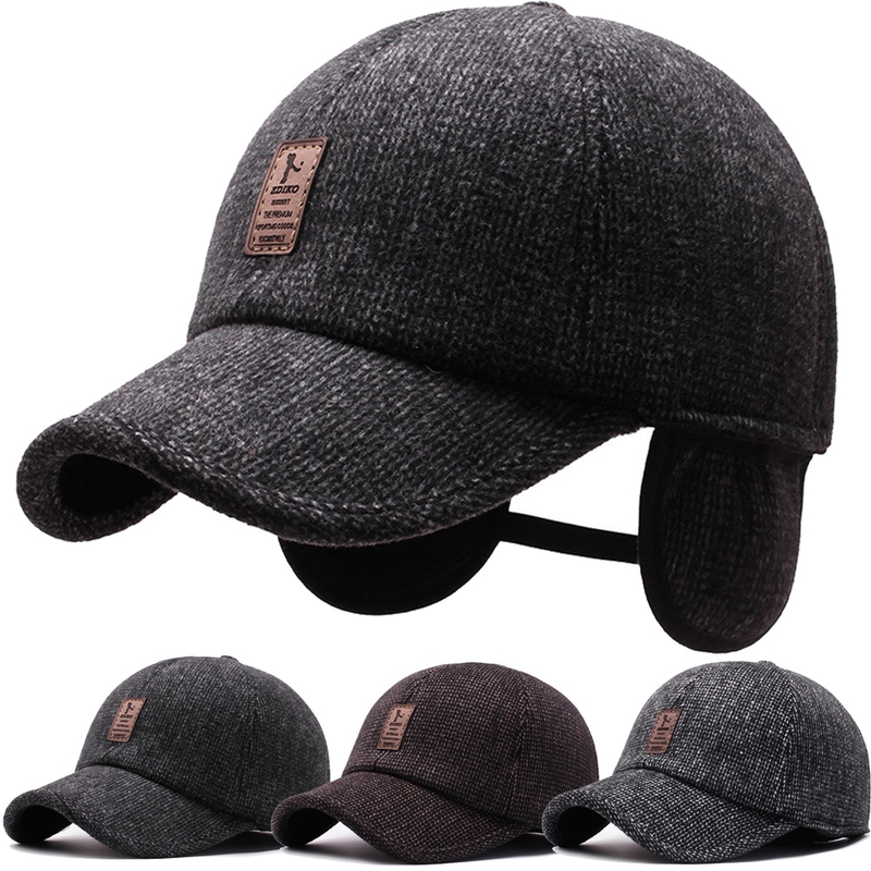 Baseball Cap Woolen Knitted Winter Ear Cover Baseball Cap Men Thicken Warm Hats with Earflaps Sport Golf Hats Snapback_voghion.com