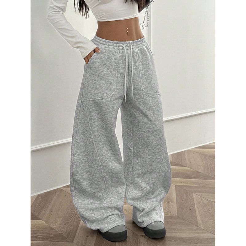 Streetwear-Jogginghose für Damen – Locker sitzende, lässige Jogginghose mit hoher Taille und Taschen, trendige Loungehose mit weitem Bein (Grau)_voghion.com