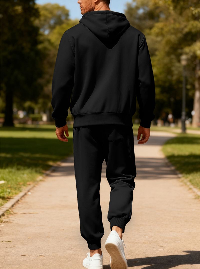 Herrenbekleidung, einfarbiges Set aus Fleece-Sweatshirt mit Kapuze und Jogginghose – warmes, lässiges Winteroutfit für Komfort und Stil (Marineblau, Schwarz, Hellgrau)_voghion.com