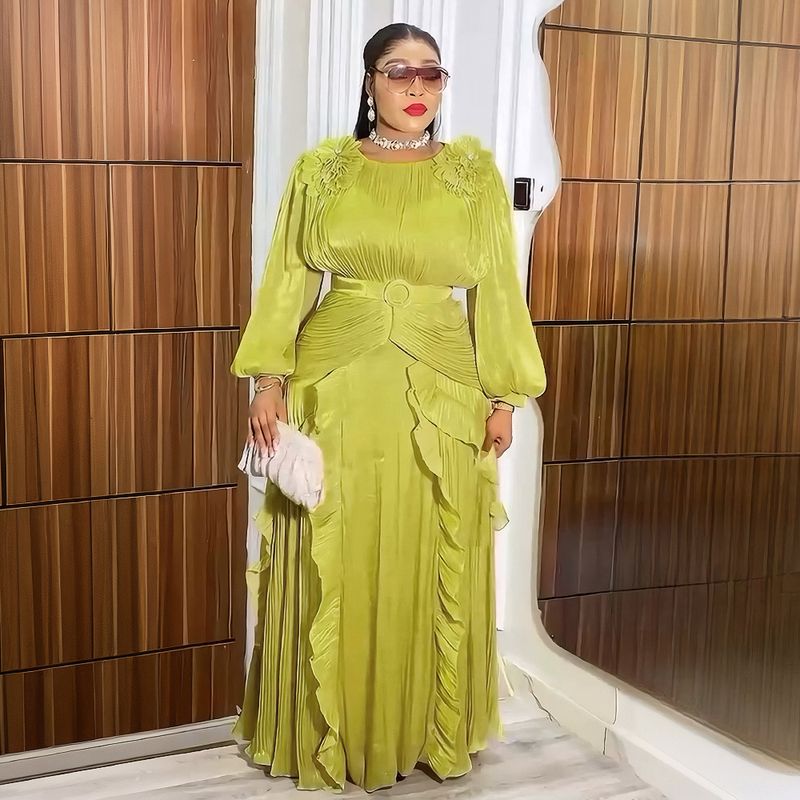 Plus-Size Floral Maxi Dress – Elegant Ruffle Sleeve Chiffon Dress With 3d Embroidery, High Waist & Flowy Hem, Women’S Formal Evening Gown_voghion.com