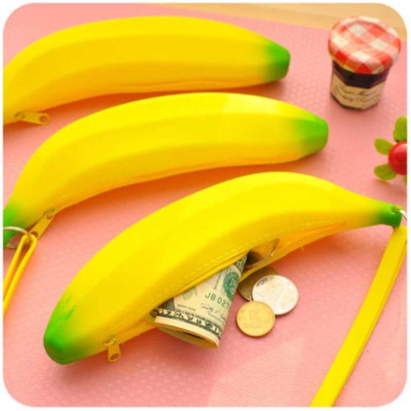 Soft Silicone Pencil Case Coin Purse 3D Creative Student Realistic Banana Stationery Bag Storage_voghion.com