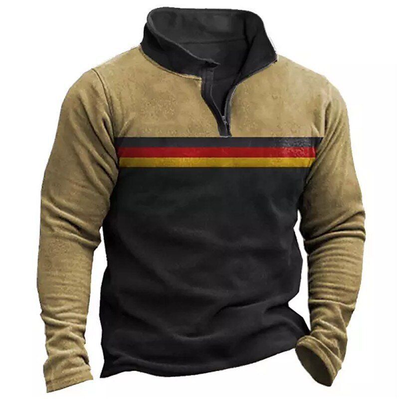 Νέο ανδρικό πουλόβερ με μπαλάκι με φερμουάρ σε όρθιο λαιμό με τρισδιάστατο τύπωμα_voghion.com