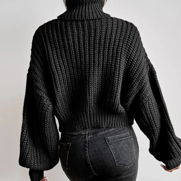 Women's fashion drop shoulder long sleeve knit loose turtleneck sweater_voghion.com