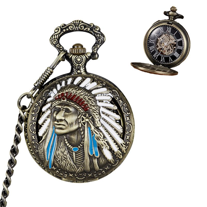 Statue Of Liberty Bronze Mechanical Men And Women Gift Pocket Watch_voghion.com
