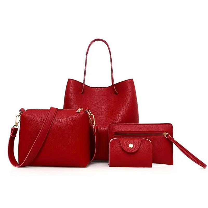 4psc Mode Frauen Schulter PU Umhängetaschen Brieftasche Neue Totes Handtasche Clutches Geldbörse Damen Tasche Set_voghion.com