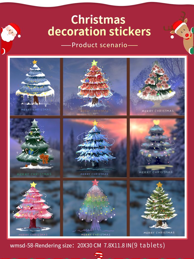 Decoraciones, escaparates de centros comerciales, pegatinas electrostáticas de colores para árboles de Navidad y mercadería._voghion.com