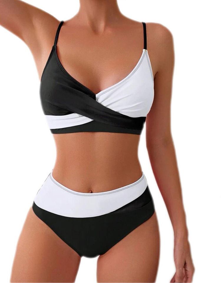 2025 neuer zweiteiliger Badeanzug mit Farbblock für Damen, Strand, heiße Quellen, Bademode, Bikini_voghion.com