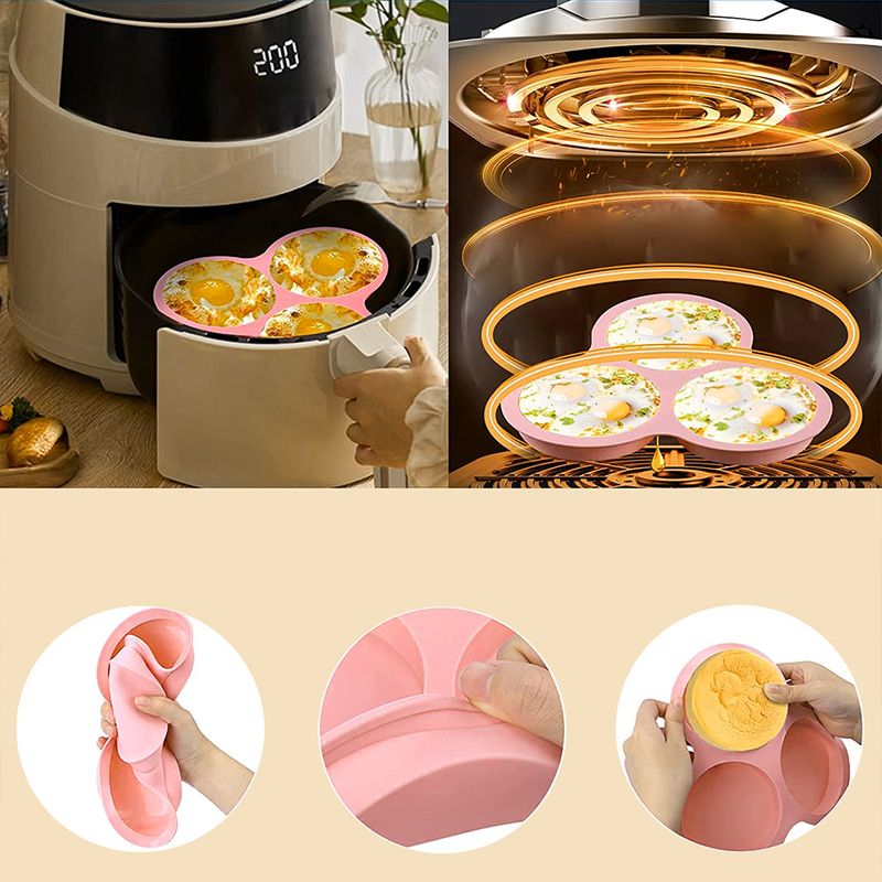 Silicone Egg Mold Air Fryer Egg Pan Reusable 3-Cavity Muffin Cake Baking Mould Kitchen Cooking Accessories_voghion.com