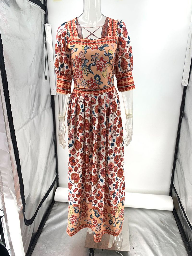 Completo due pezzi da donna elegante casual con top e gonna stampati con scollo quadrato_voghion.com