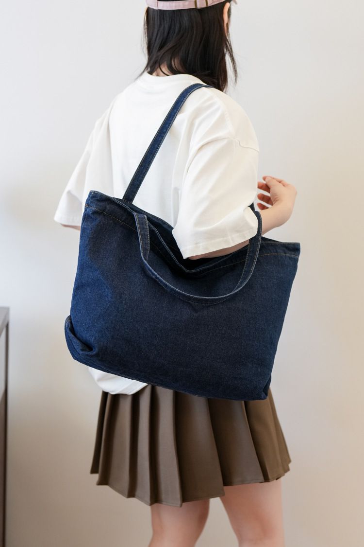 Denim Bag Women's Shoulder Bag Large Capacity Solid Color Washed Denim Bag Student Commuter Shoulder Bag Female Art Casual Handbag_voghion.com