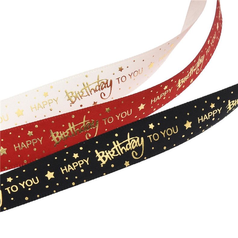 Happy Birthday Ribbon Roll Bronzing Printed Cake Box Packaging Ribbon for Gift Wrapping Crafts, 15 mm X 10 Yards/20 Yards_voghion.com