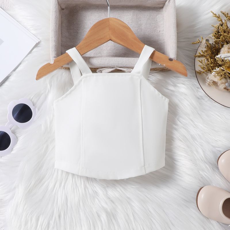 Summer children's solid color suspender wrap vest pleated short skirt belt trendy girl set_voghion.com