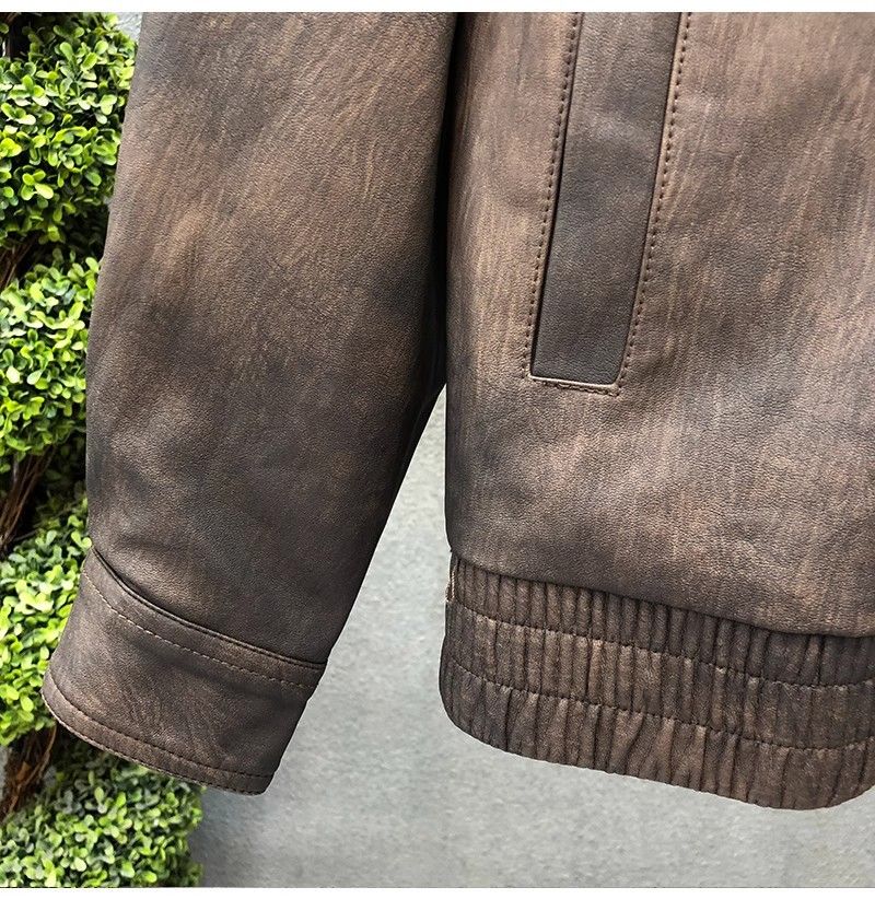 "Men's Retro PU Leather Jacket – Slim-Fit Biker Coat With Stand Collar & Side Pockets (Charcoal/Coffee, L-3XL)"_voghion.com