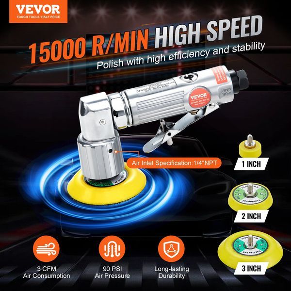 1/2/3 Inch Random Orbital Air Sander, High-Speed 15000RPM Mini Pneumatic Sander For Auto Body Work, 58PCS Air Powered Sander Kit With Sandpapers, W_voghion.com