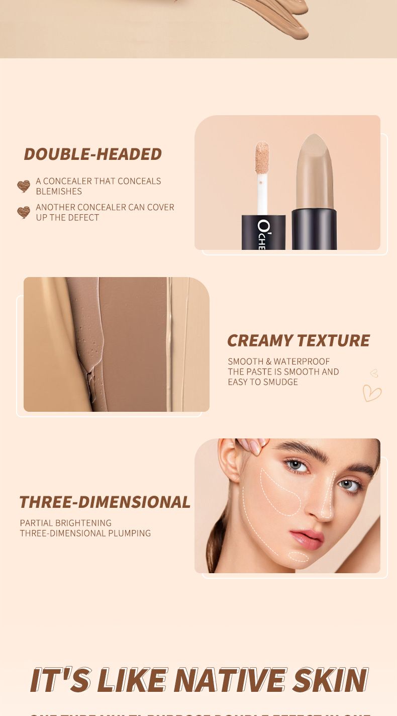 O'CHEAL Dual-Head Concealer – Feuchtigkeitsspendender, leichter, langanhaltender, wasserfester Concealer für alle Hauttöne_voghion.com