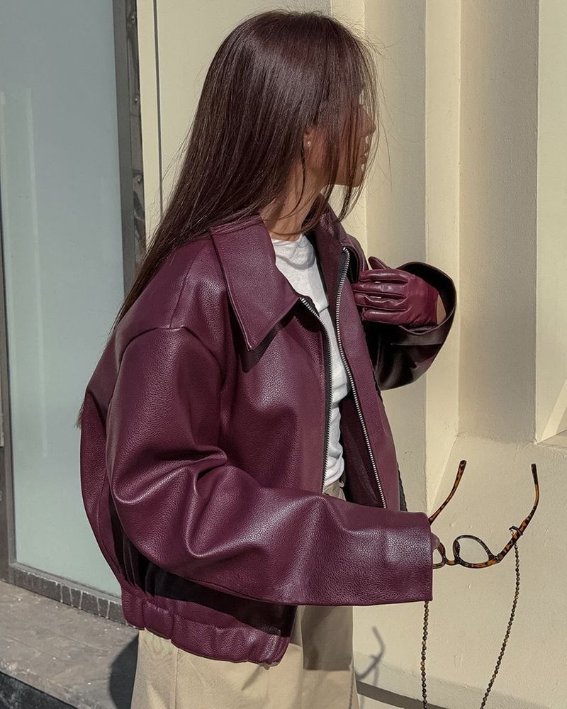 Giacca in similpelle opaca in stile motociclista vintage per donna - Borgogna, Marrone, Nero - Cappotto da motociclista retrò con cerniera - Capispalla casual ed elegante_voghion.com