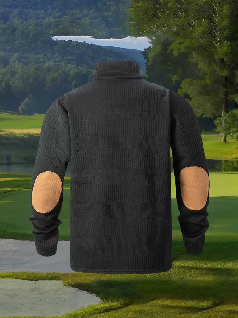 Polo casual a righe in jacquard a maniche lunghe con colletto alto da uomo, per autunno e inverno_voghion.com