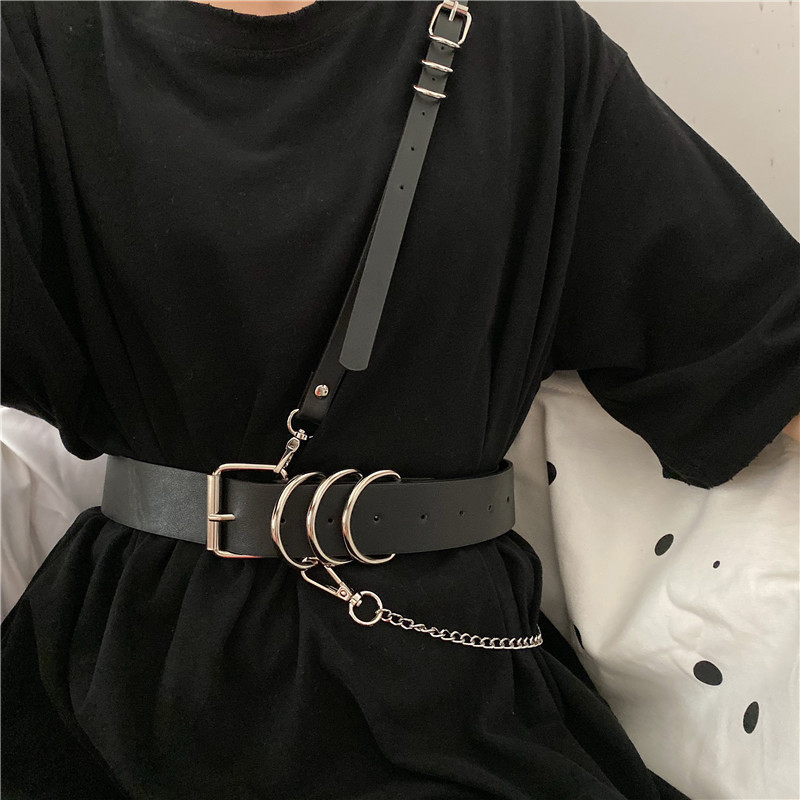 Körperkorsett Sexspielzeug Damengeschirr Techwear PU Leder Taillenkette Breiter Gürtelgurt Bondage Dessous Y2k Acces_voghion.com