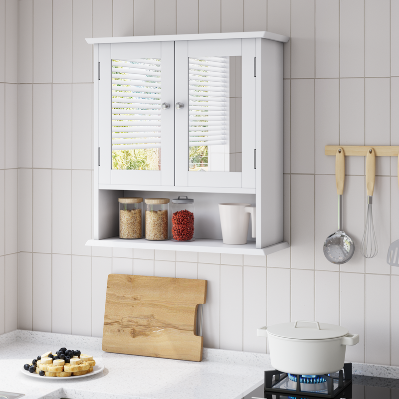 Meuble de salle de bain avec miroir, armoire à pharmacie blanche avec étagère réglable, meuble de toilette pour buanderie et cuisine_voghion.com