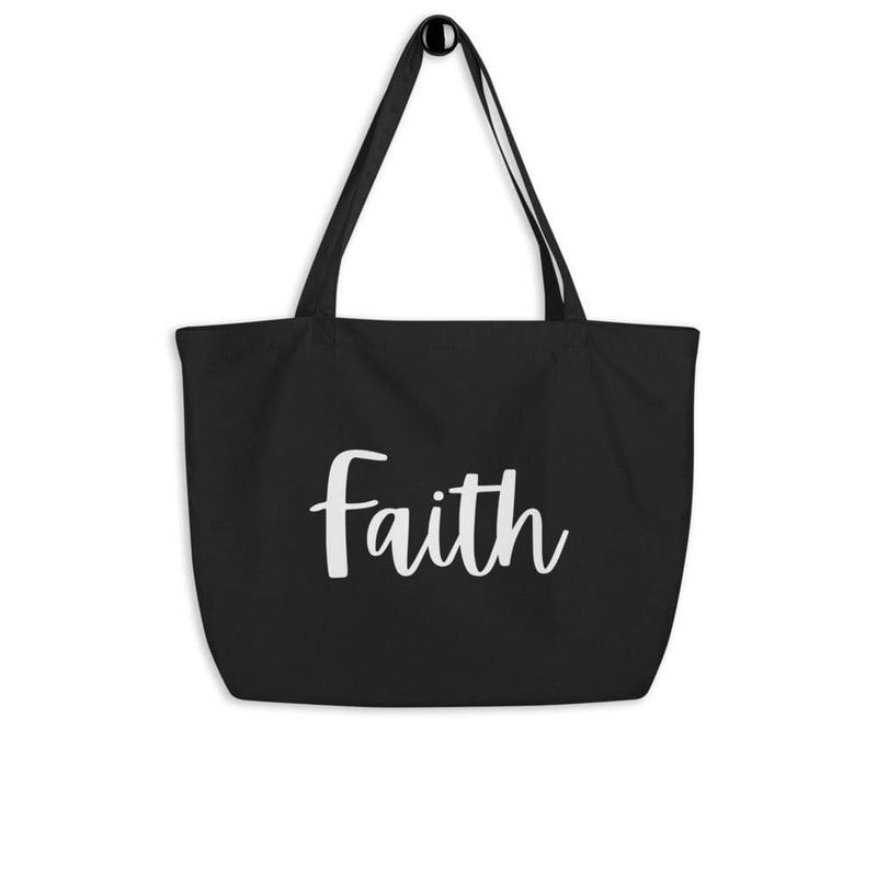 Large Black Tote Bag - Faith Inspirational Print_voghion.com