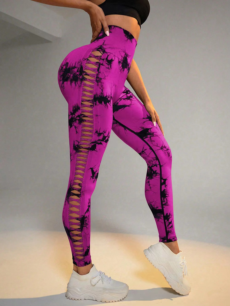 Tie Dye Γιόγκα Παντελόνι Κοίλο Αθλητικό Καλσόν χωρίς ραφές Ψηλόμεσο Παντελόνι Fitness Lifting Mesh_voghion.com