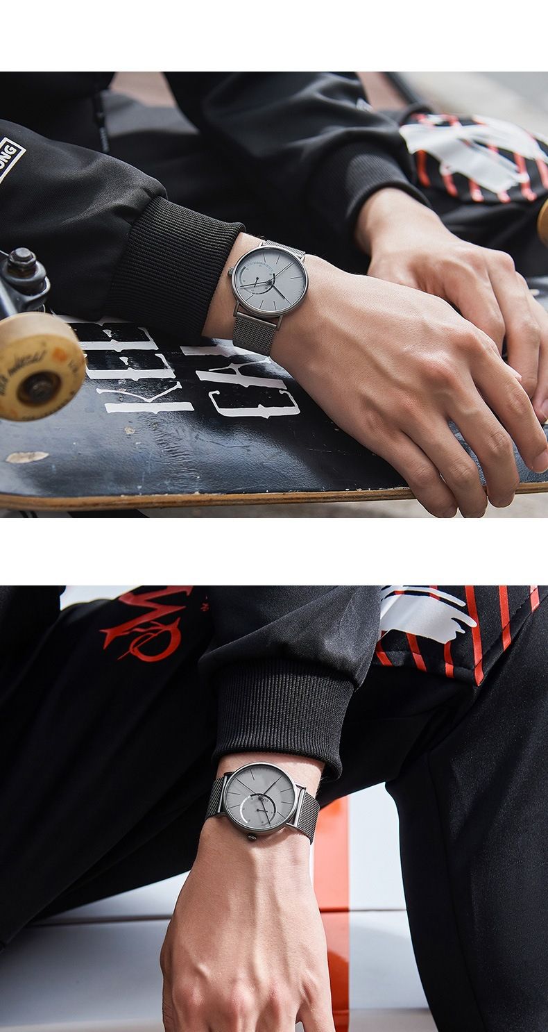 New light luxury men's double disk simple tide models mesh band business casual waterproof quartz watch_voghion.com