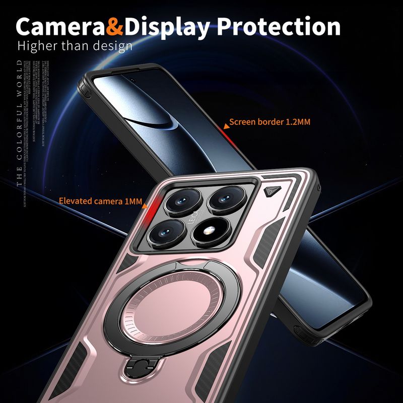 Coque de téléphone à chargement sans fil avec anneau en métal et adsorption magnétique pour Xiaomi 14T Pro Mi 14T Armor Cover_voghion.com