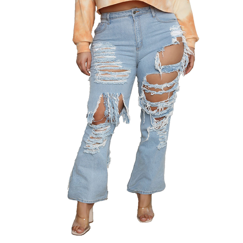 Ženska oblačila HSF2535 ekskluzivne seksi modne vsestranske raztegljive hlače z resicami, raztrgane, slim fit, na zvon_voghion.com