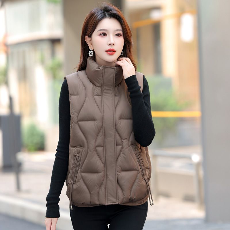 Women's Padded Vest With Stand Collar, Winter Warm Quilted Jacket, Loose Fit Casual Outerwear, Lightweight Puffer Gilet For Autumn & Winter_voghion.com