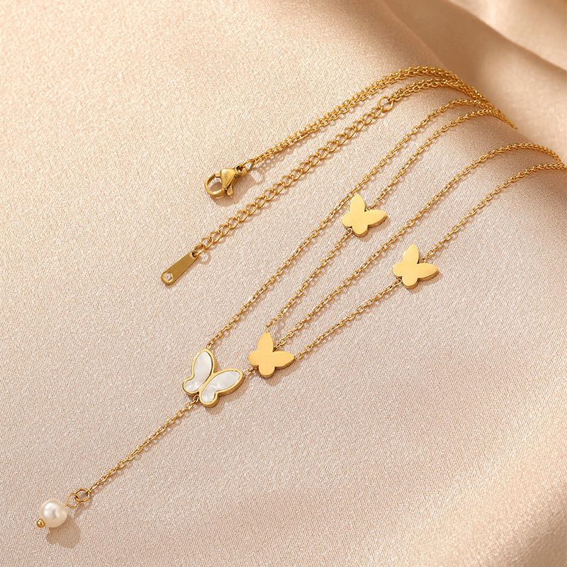 Sweet Fashionable Japanese And Korean Temperament, Smooth Butterfly Shell, Long Tassel Pearl Pendant, Double-layer_voghion.com