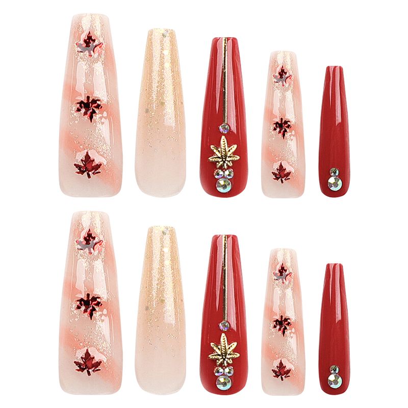 Herbst und Winter zeigen weiße Ahornblatt-Pailletten, tragende Rüstung in leuchtendem Rot mit Diamantverzierungen, Nagellack_voghion.com