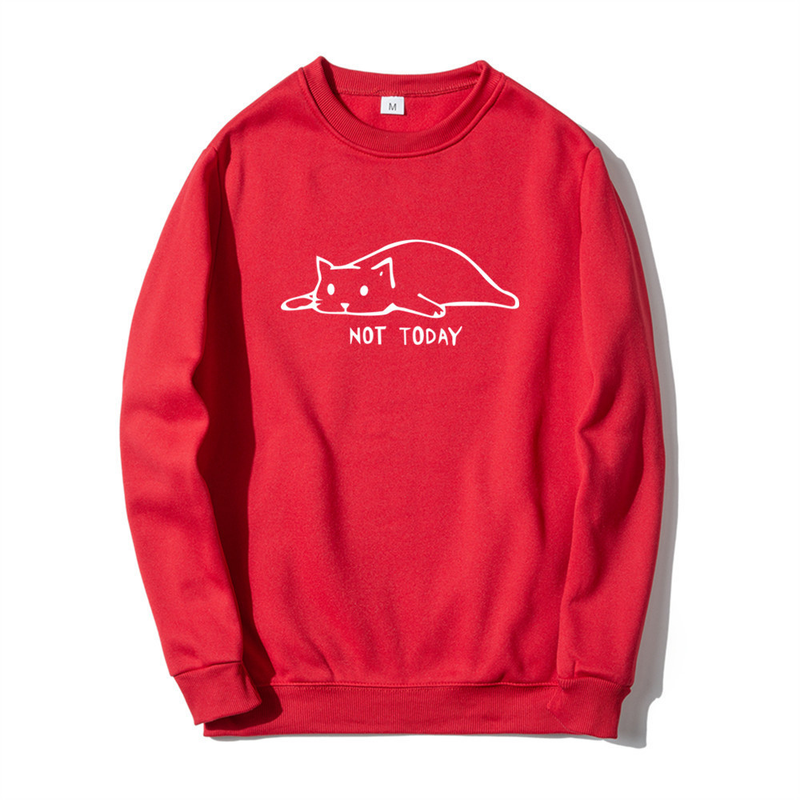 Pullover mit Rundhalsausschnitt, Lazy Cat Not Today, Trendbuchstabe, langärmeliges Oberteil, einteiliger Aufdruck_voghion.com