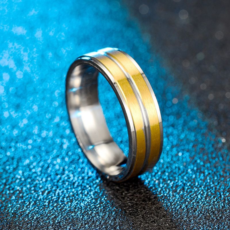 Schmuck Titan Stahl Paar Doppel Farbe Gold Matt Diamant Weibliche Hochzeit Paar Ring_voghion.com