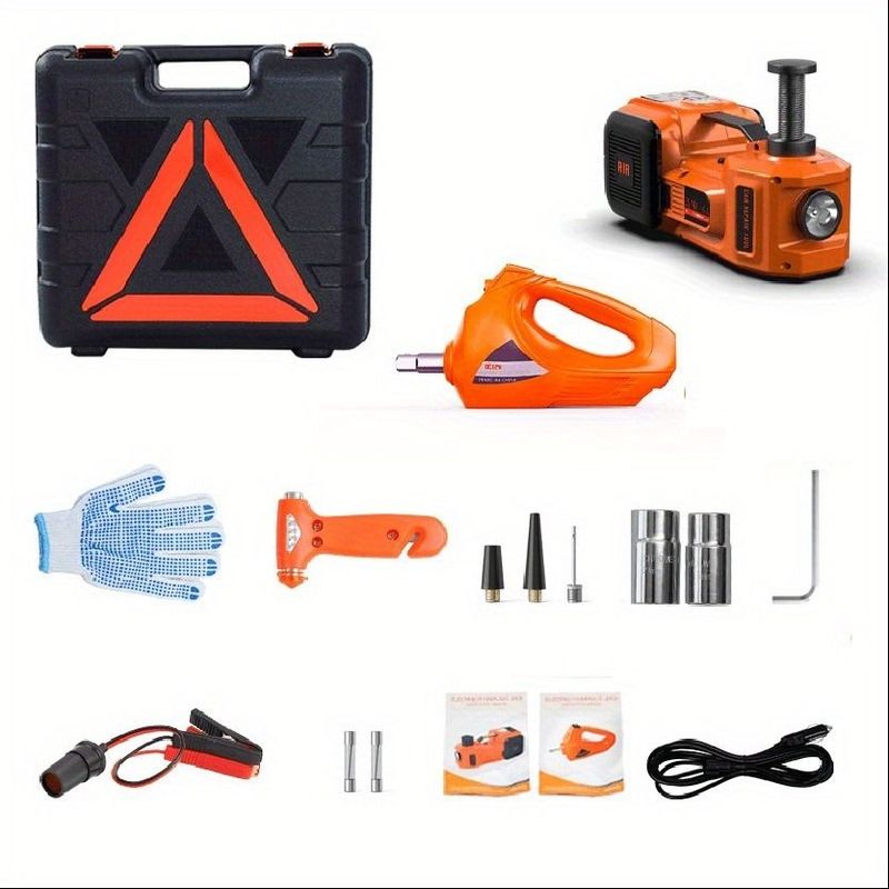 LCD Display Electric Car Jack, 5 Ton LBS Hydraulic Jack With Electric Impact Wrench, Portable Car Lift With Built-in Inflatable Pump, And LED Light For SUV MPV Sedan Truck Change Tires Garage Repair_voghion.com