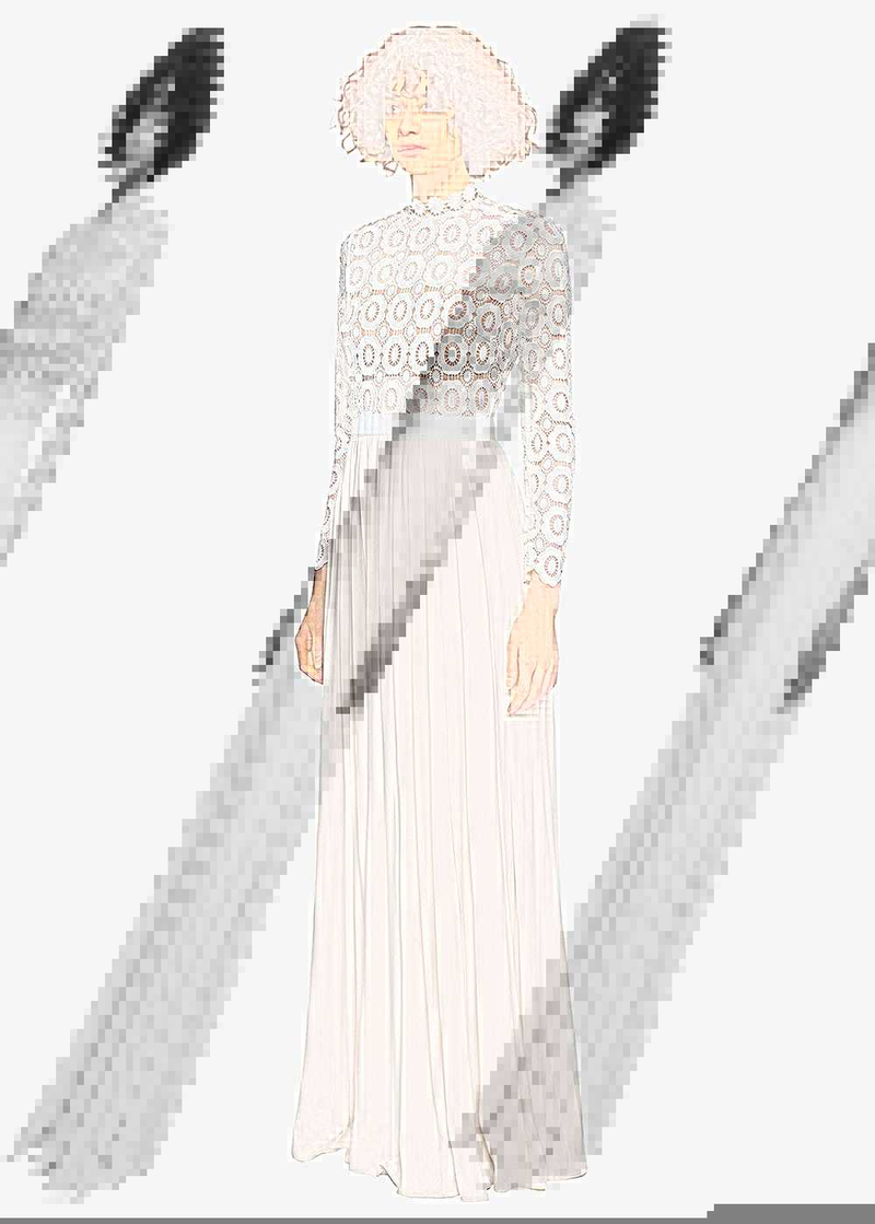 Abito da sera con cuciture in pizzo da donna in canapa sudcoreana per donna incinta, gonna centinaia di pieghe, gonna a maniche lunghe con spacco_voghion.com