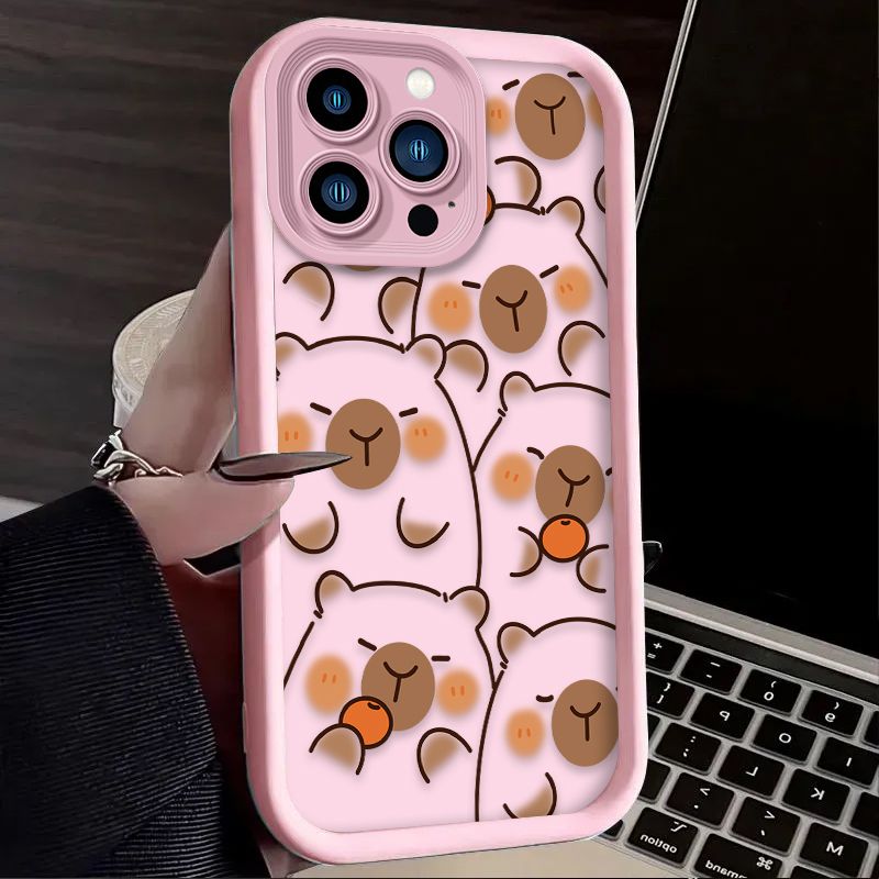 Cute Cartoon Brown Capybara Silicone Case For iPhone 16 15 14 13 12 11 Pro Max X XS X S Max XR SE 2020 7 8 Plus Shockproof Cover_voghion.com