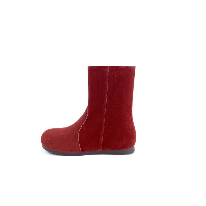 Chaussures de maternité plates et amincissantes, ultra-douces, assorties à la robe Xiuhe d'hiver, bottes courtes rouges de style chinois_voghion.com