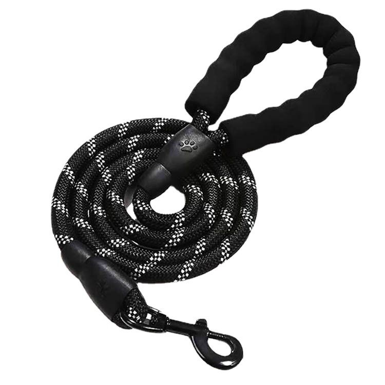 Guinzaglio riflettente notturno in seta con trazione, in schiuma, anti-strangolamento, in lega di alluminio, con fibbia di bloccaggio, catena per cani, corda in nylon_voghion.com