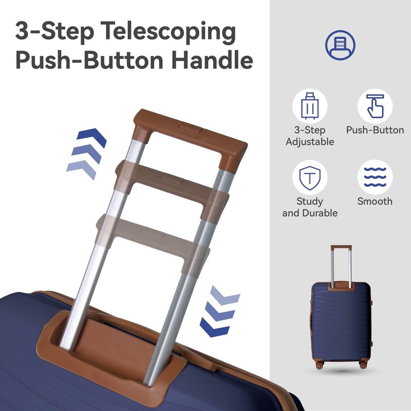 3-Piece Luggage Sets (20", 24", 28"), Suitcase With Wheels, Hardside Suitcase With Four Spinner Wheels And Scratch-Resistant Surface, Navy Blue_voghion.com