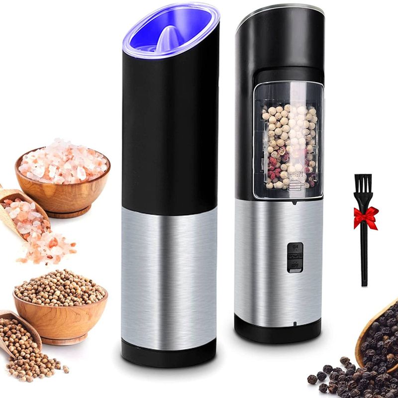 Elektrische Gewürzmühle für Kaffee, Gewürze, Salz und Pfeffer, einstellbare Grobheit, mit blauem LED-Licht, Küchengeräte aus Edelstahl_voghion.com